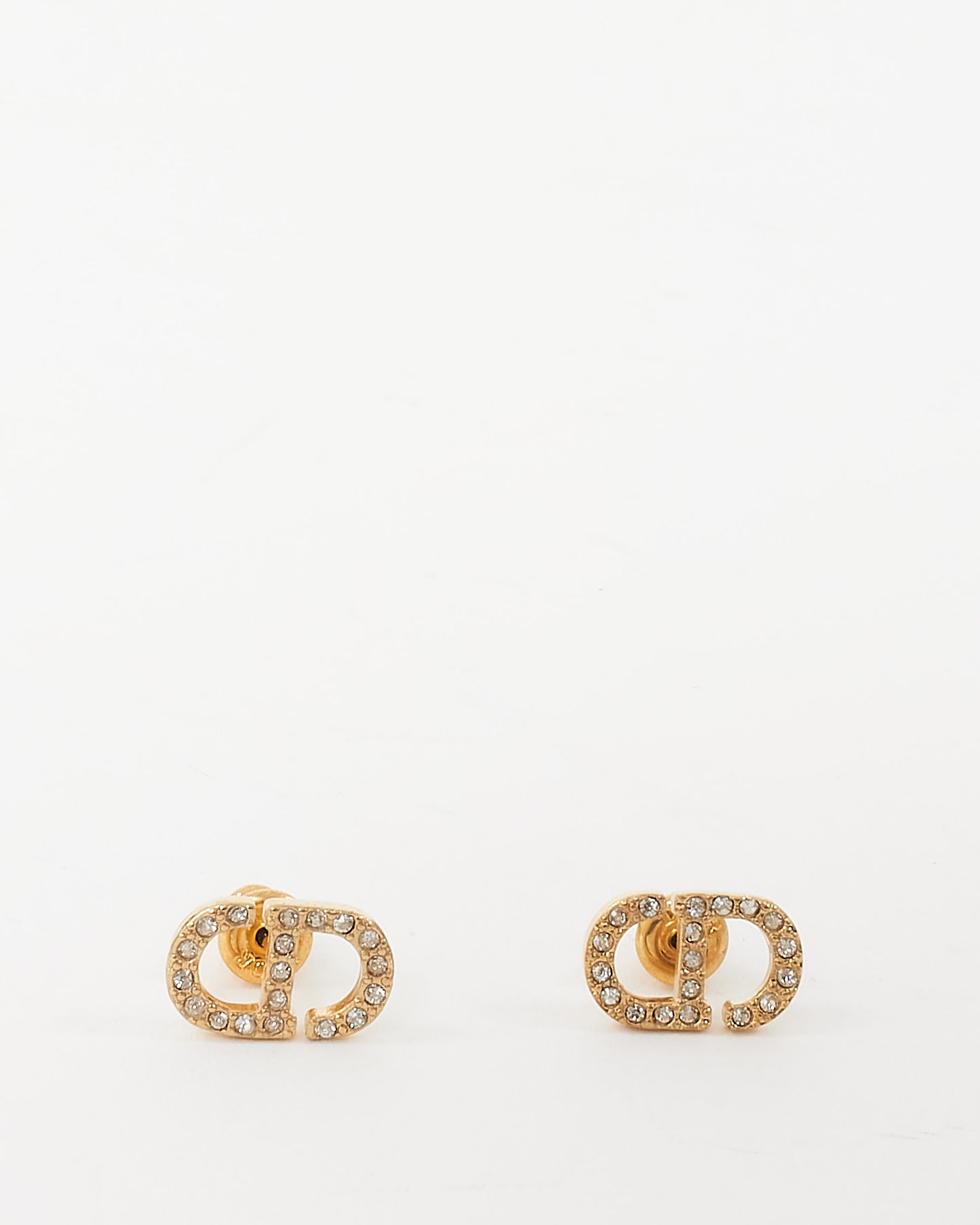 Dior Gold and Rhinestone Crystal Petit CD Stud Earrings