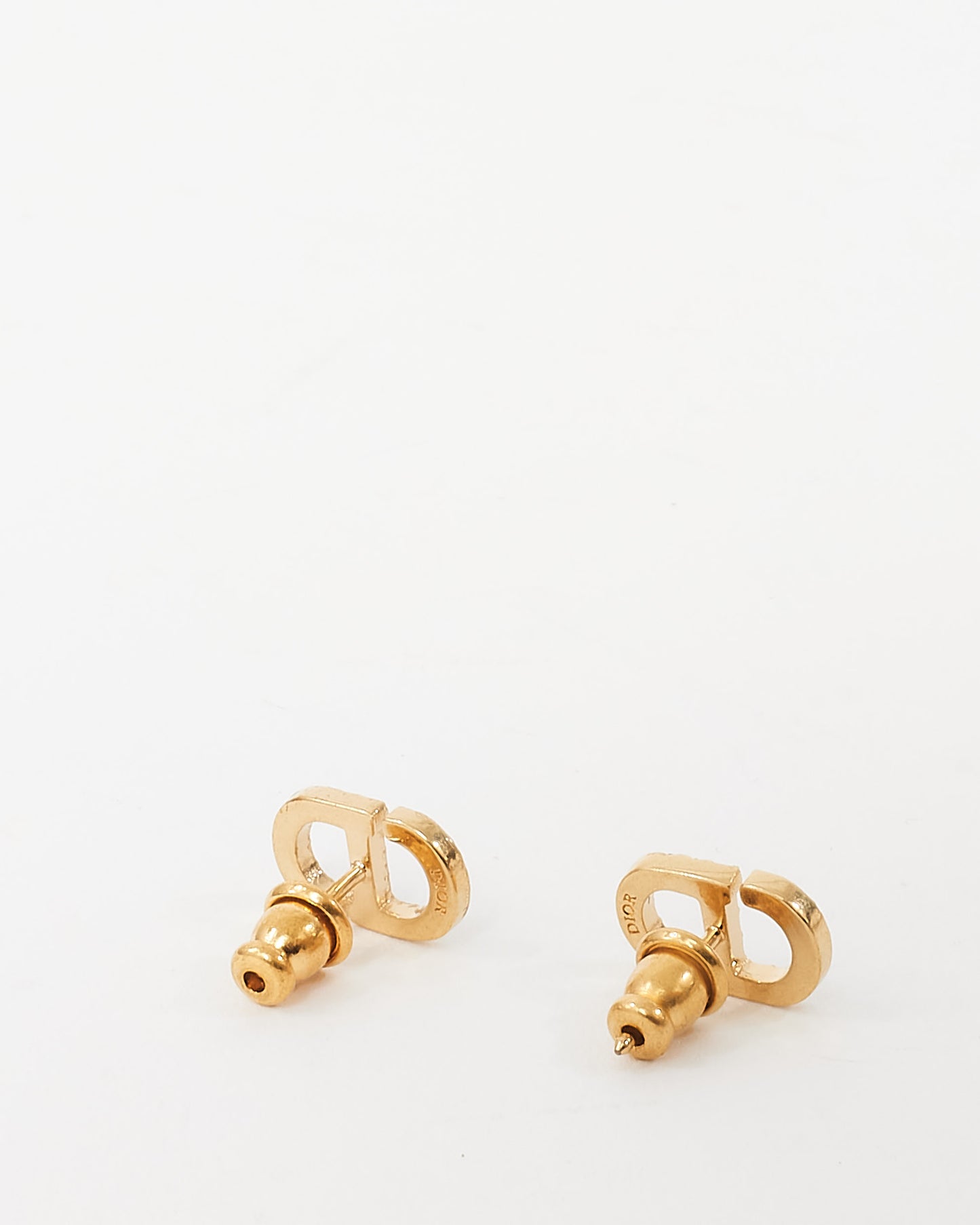 Dior Gold and Rhinestone Crystal Petit CD Stud Earrings