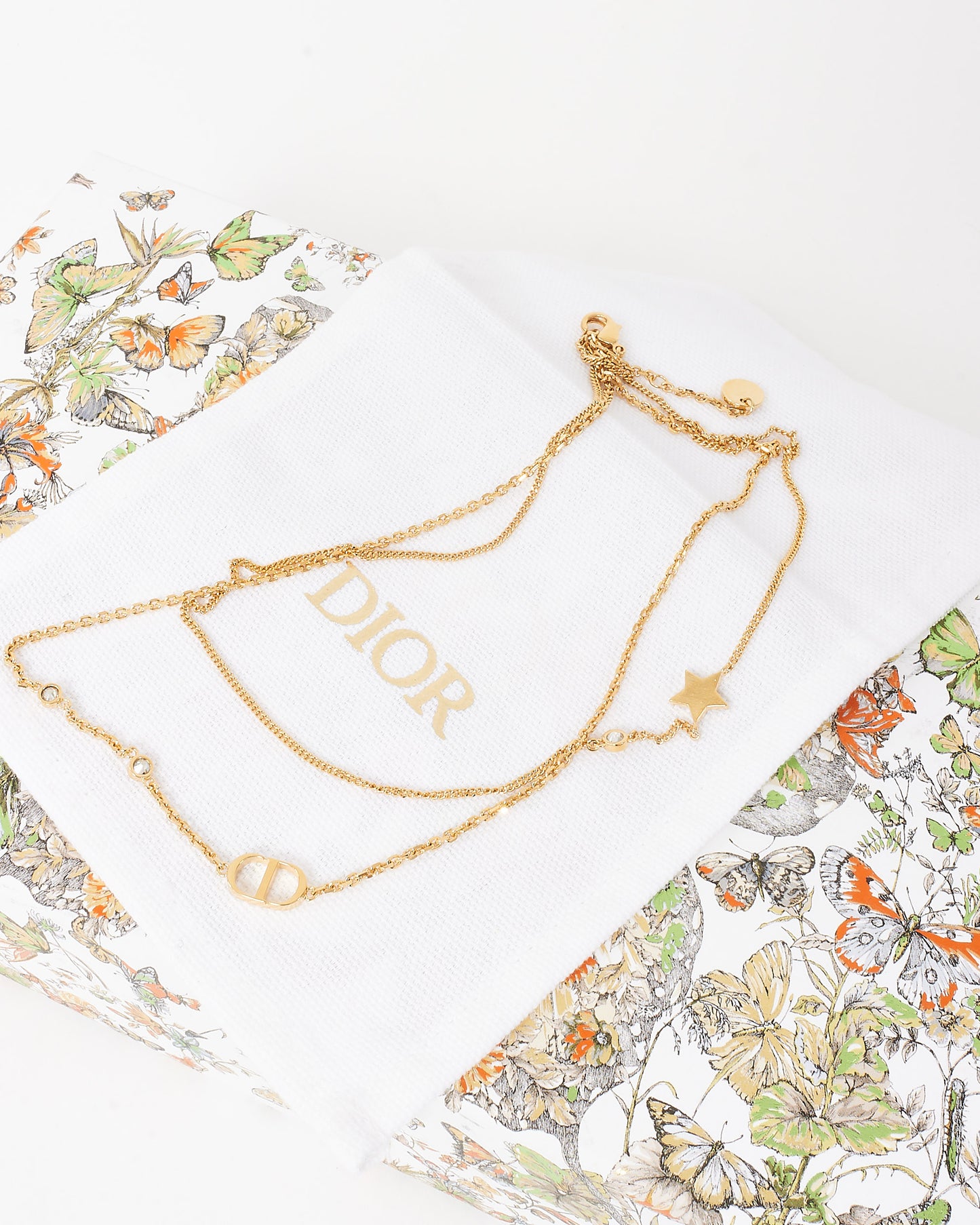 Dior Gold-Finish Metal and White Crystals Petit CD Double Necklace