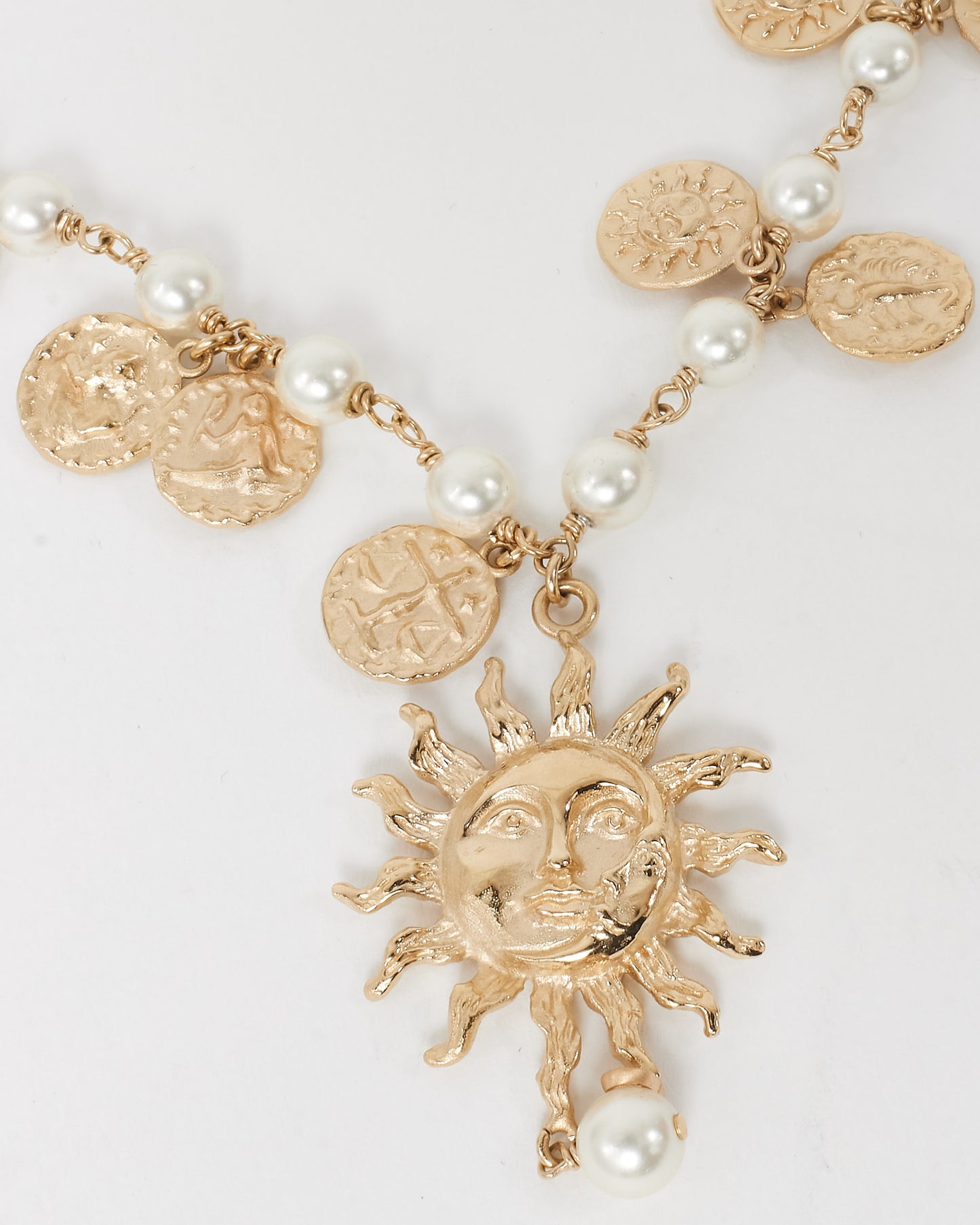 Dior Gold and Pearl Sun and Astrology Necklace