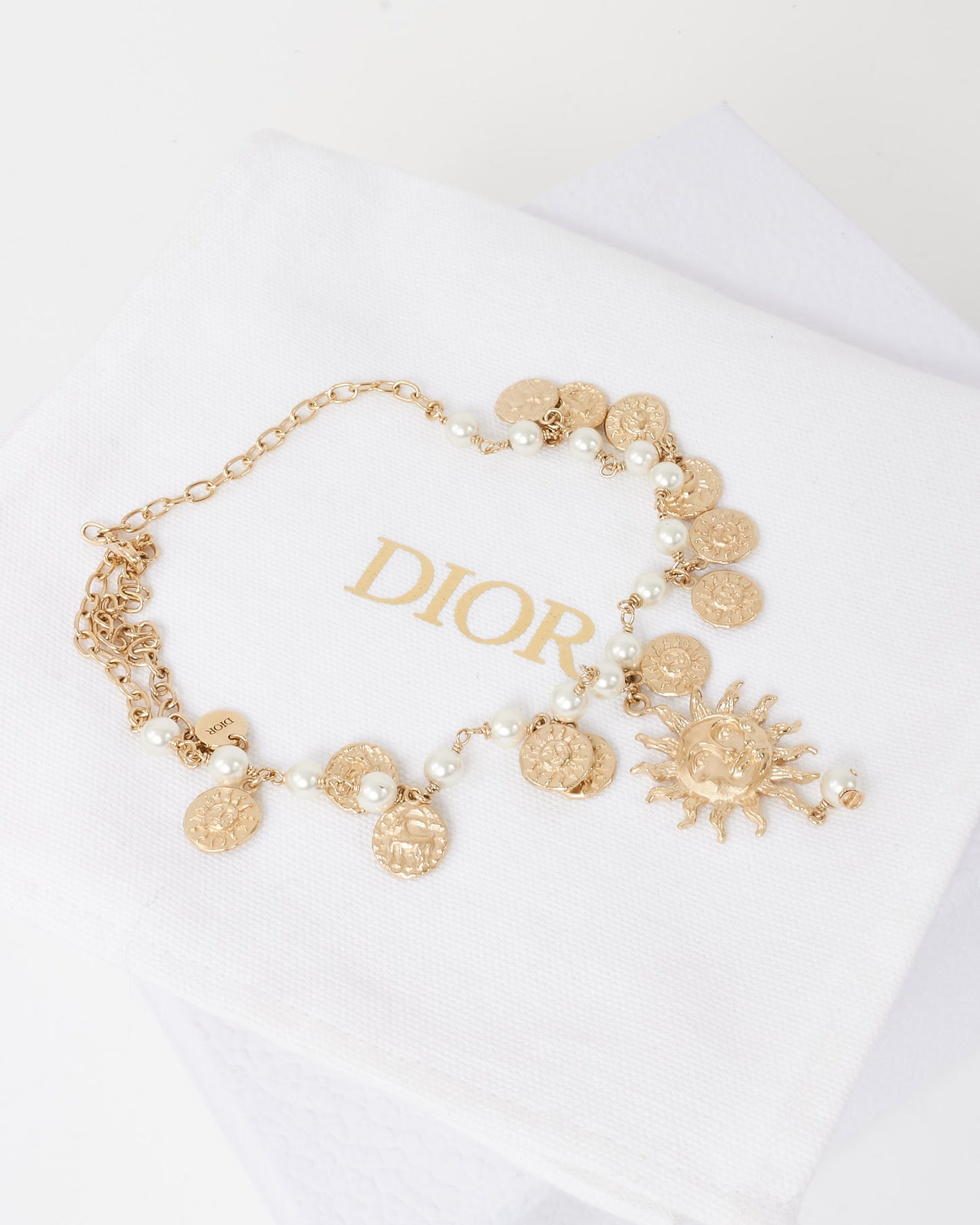 Dior Gold and Pearl Sun and Astrology Necklace