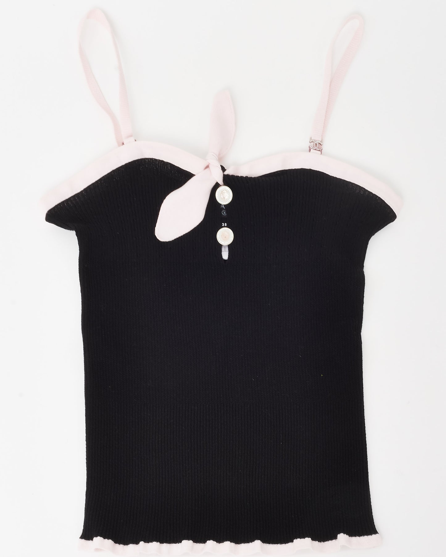 Chanel Black and Pink Tank Top Crystal Logo - 38