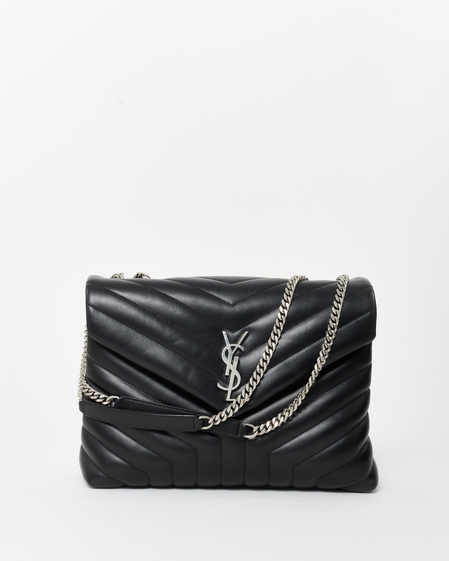 Saint Laurent Black Leather Matelassé Medium Loulou SHW