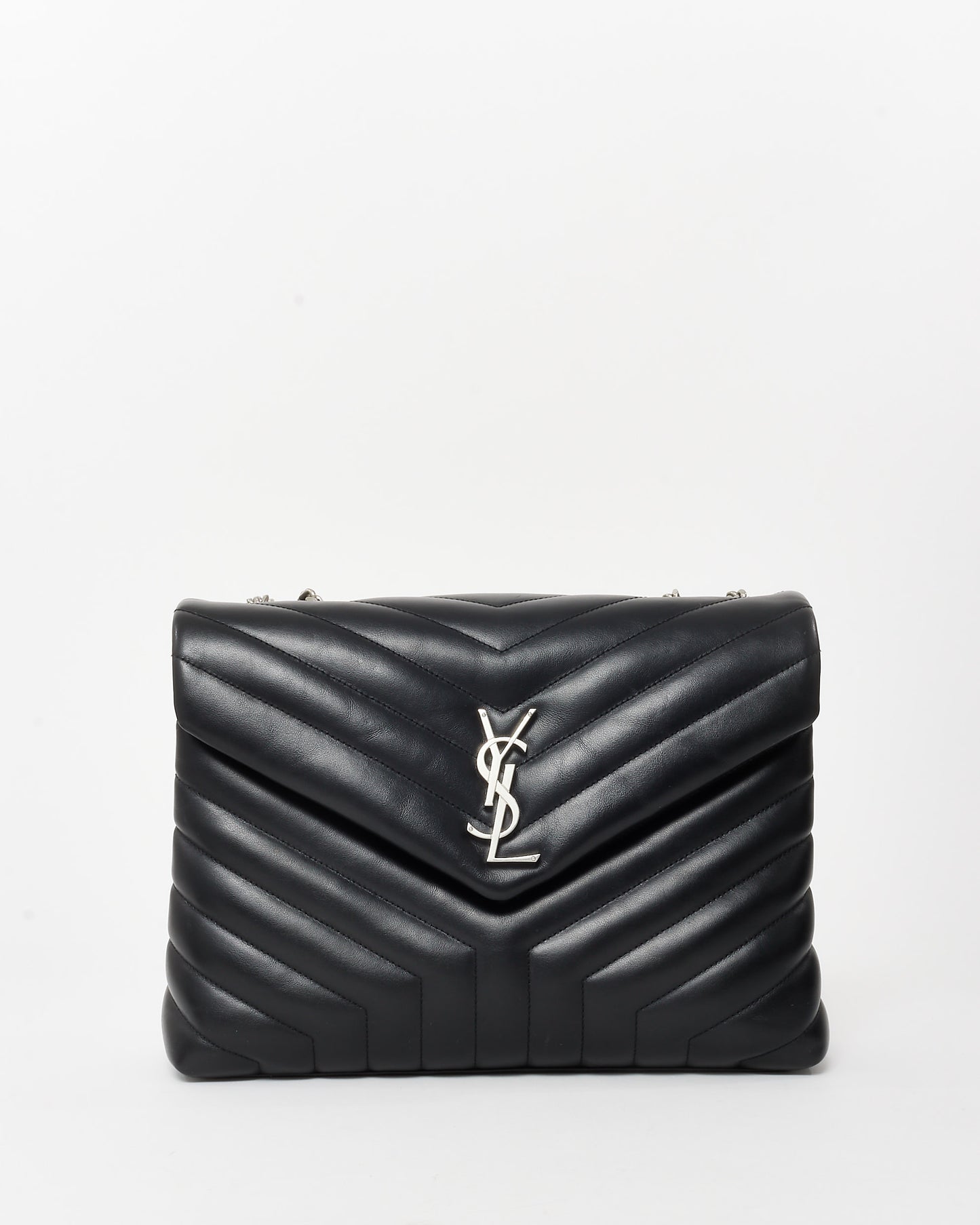 Saint Laurent Black Leather Matelassé Medium Loulou SHW