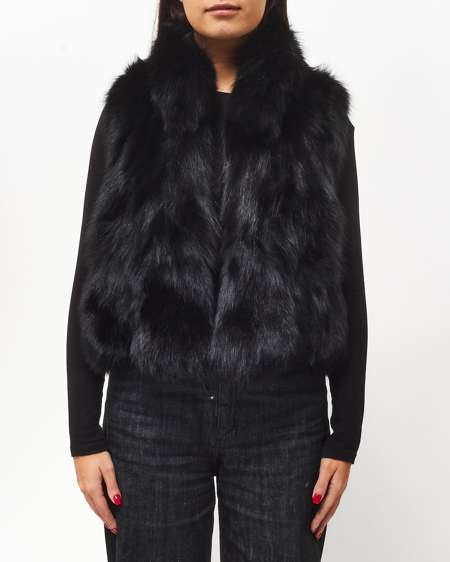 ELAMA Black Fox Sleeveless Fur Vest - M