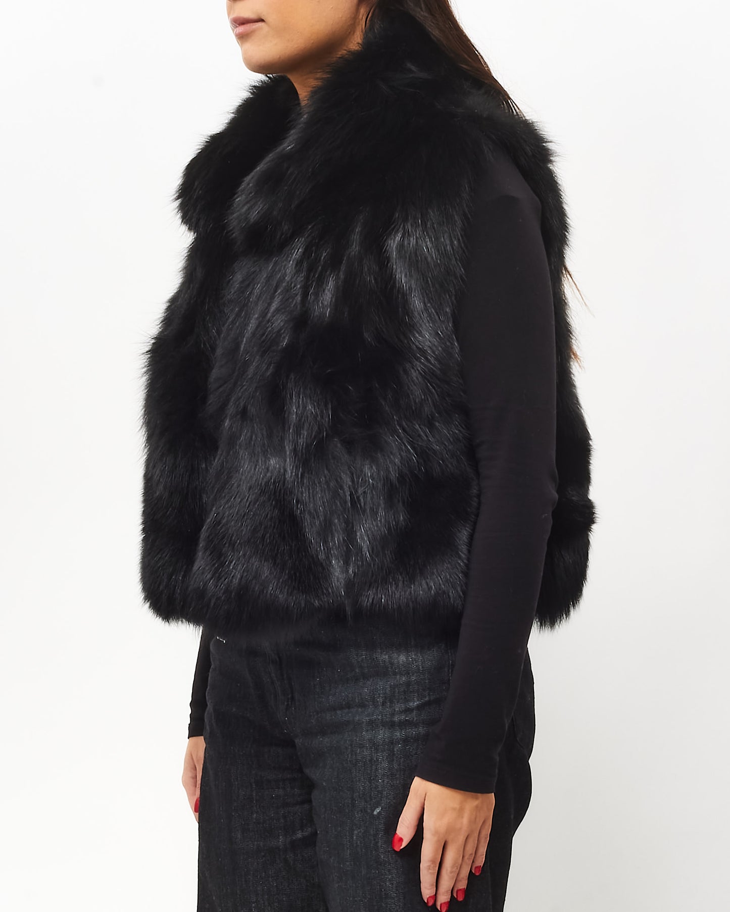 ELAMA Black Fox Sleeveless Fur Vest - M