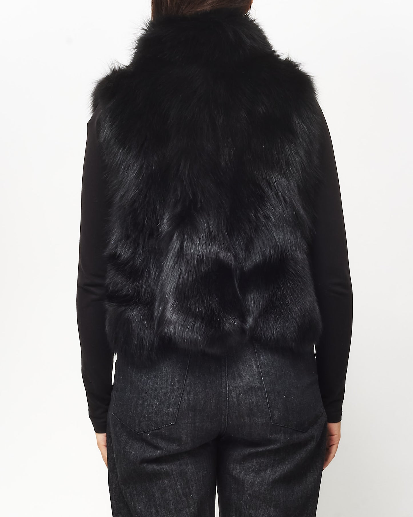 ELAMA Black Fox Sleeveless Fur Vest - M