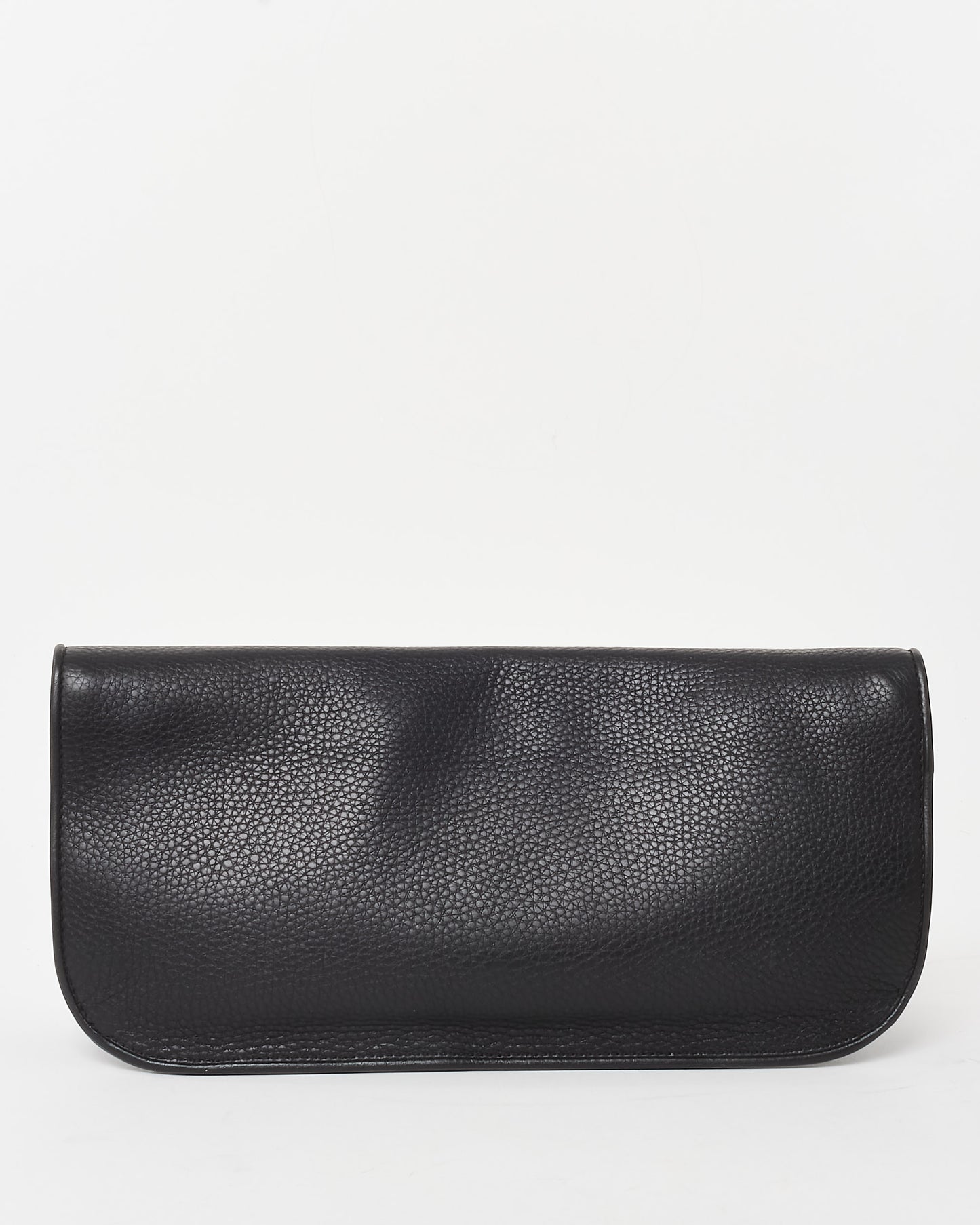 Gucci Black Pebbled Calfskin Leather 1973 Logo Clutch