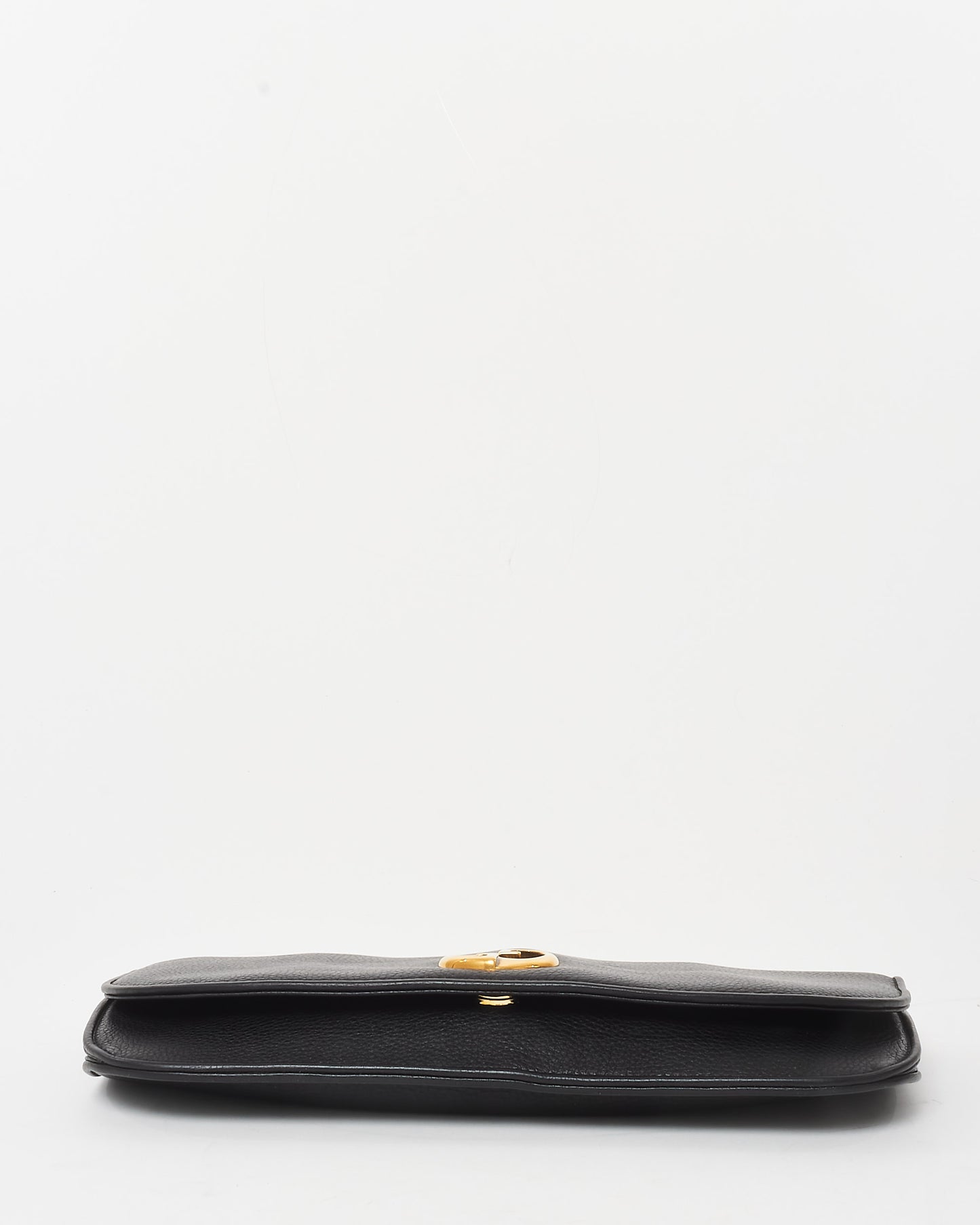 Gucci Black Pebbled Calfskin Leather 1973 Logo Clutch