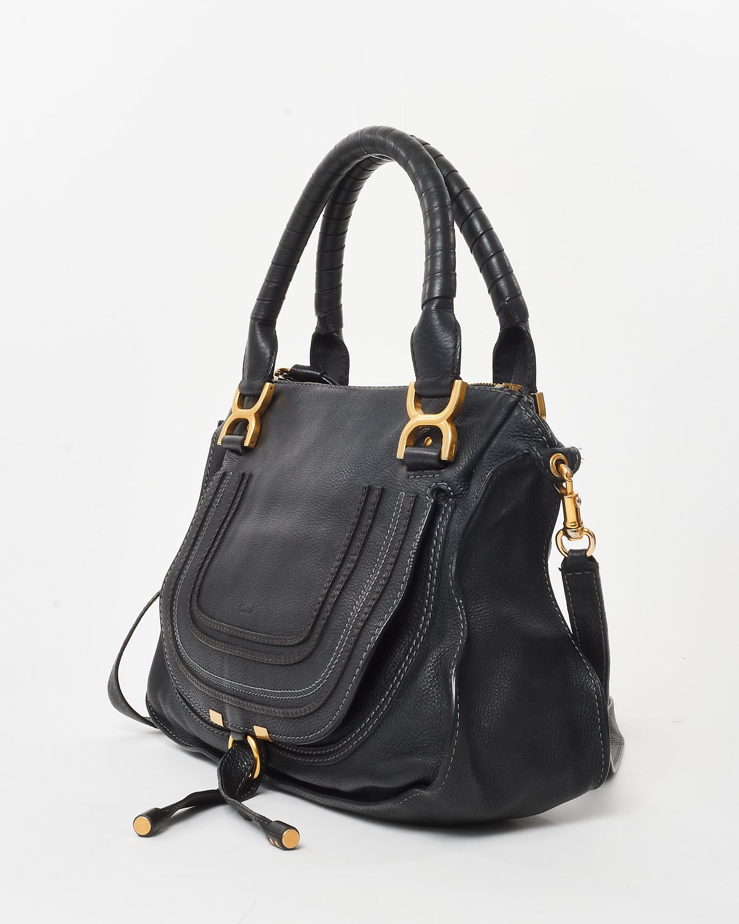 Chloé Black Leather Medium Double Marcie Shoulder Bag