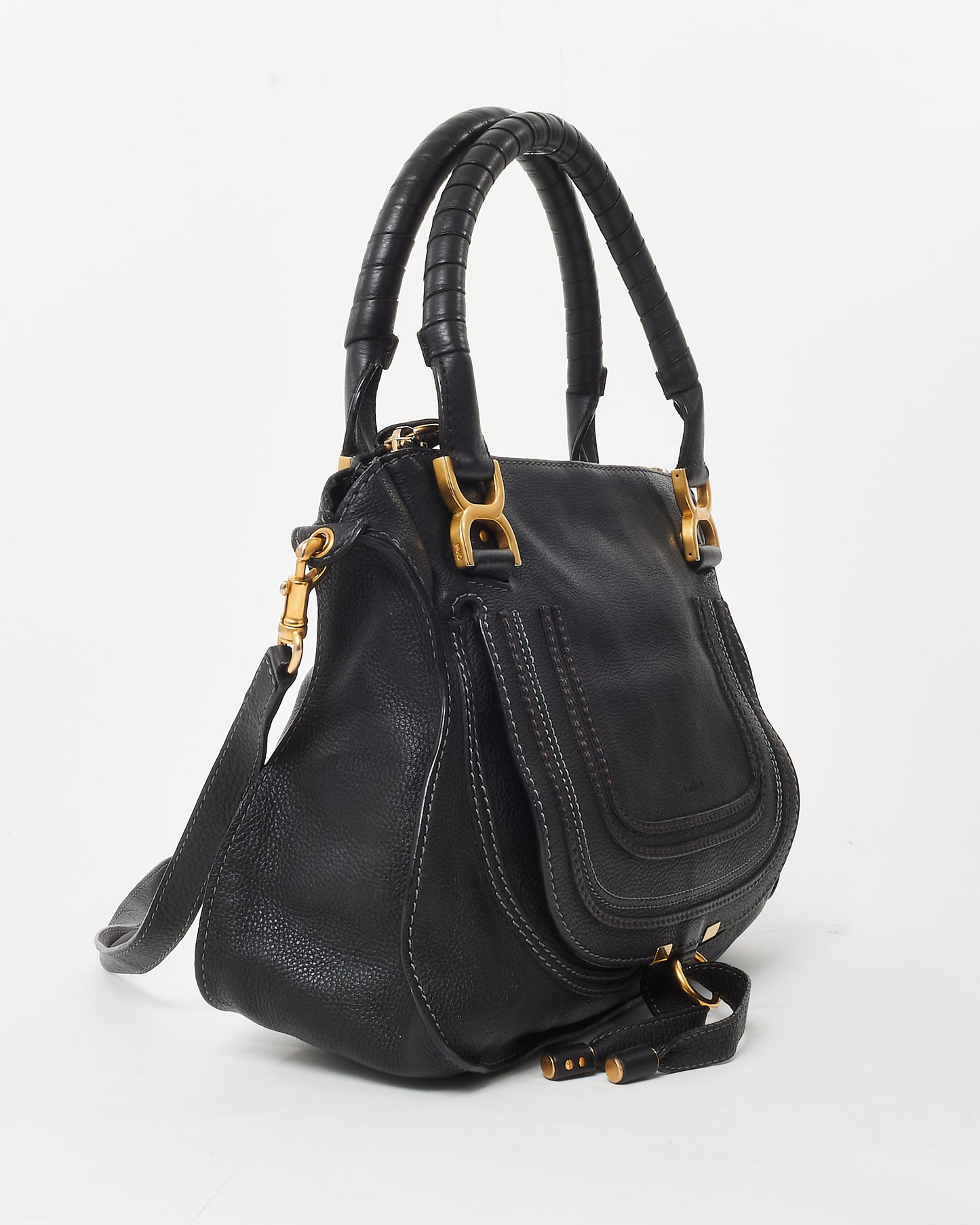 Chloé Black Leather Medium Double Marcie Shoulder Bag