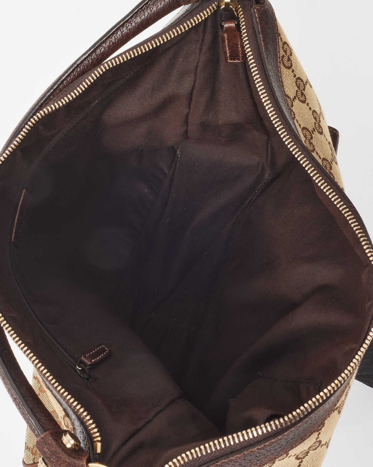 Gucci Brown 
Beige GG Monogram Canvas Abbey Pocket Hobo Bag