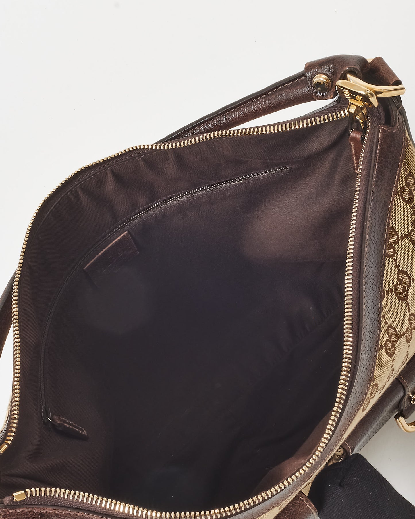 Gucci Brown 
Beige GG Monogram Canvas Abbey Pocket Hobo Bag