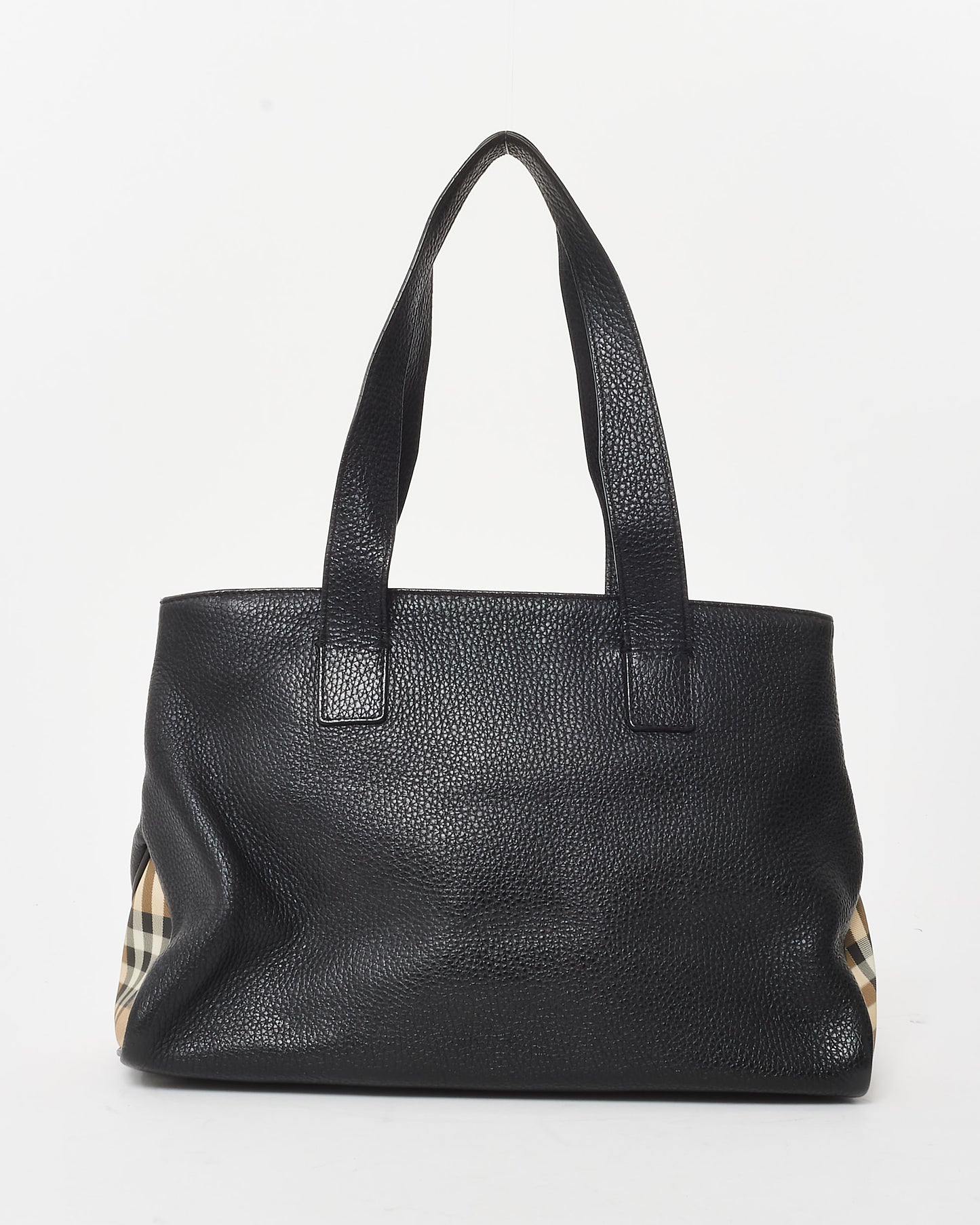 Burberry Black Leather and Novacheck Horn Toggle Tote Bag