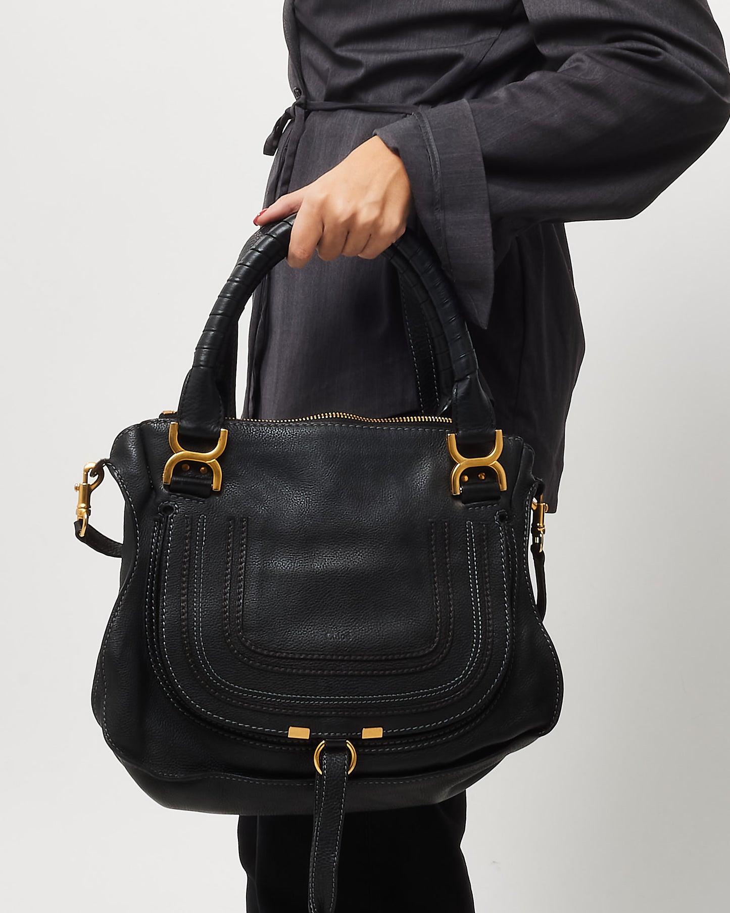 Chloé Black Leather Medium Double Marcie Shoulder Bag