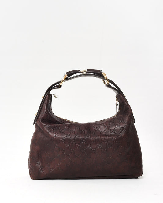 Gucci Brown Monogram Guccissima Leather Horsebit Hobo Bag