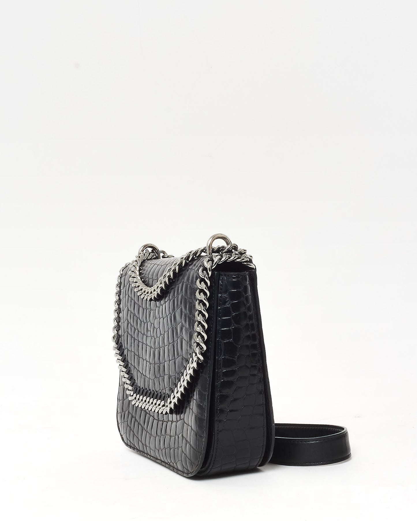 Stella McCartney  Black Croc Embossed Faux Leather Box Falabella Crossbody Bag