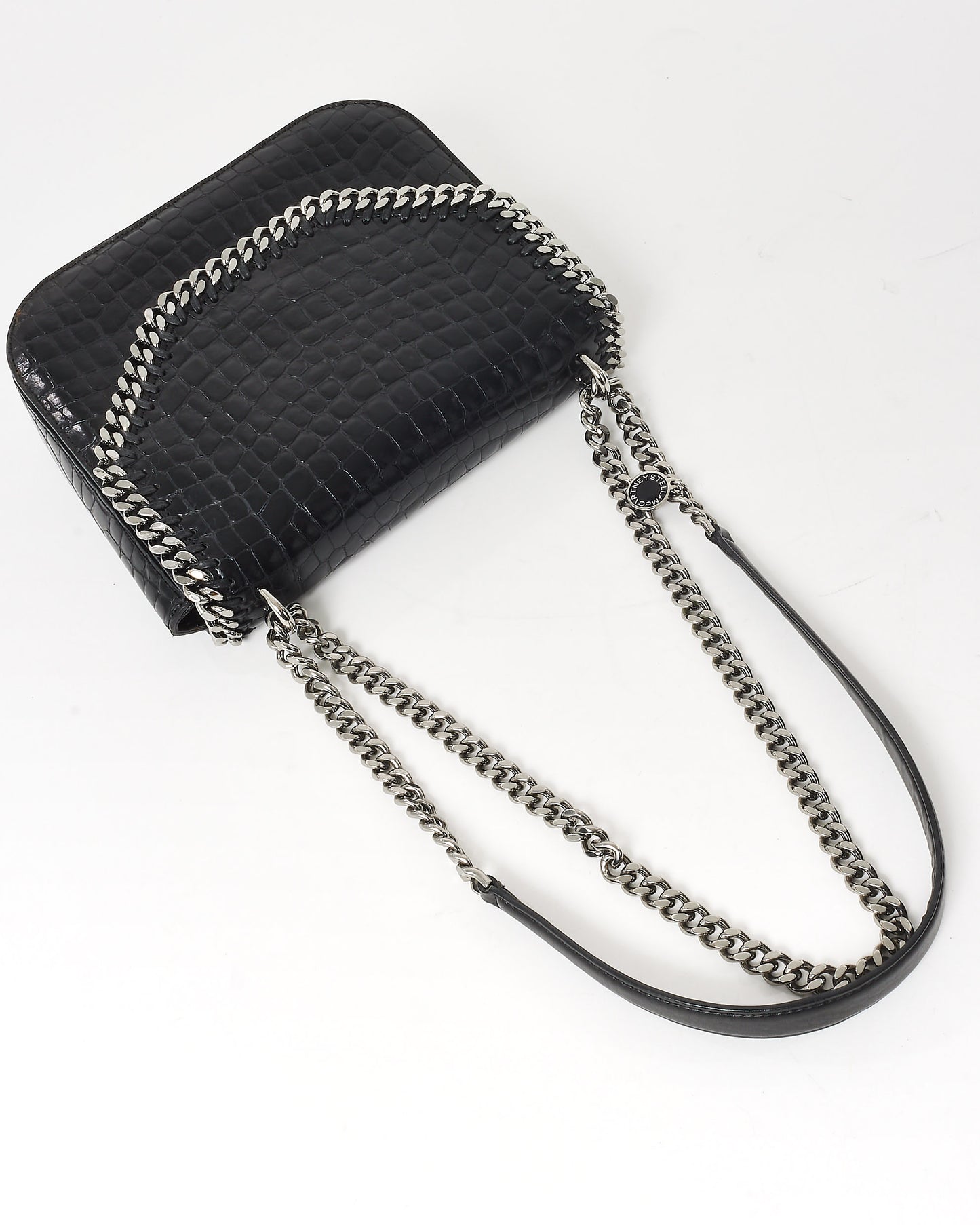 Stella McCartney  Black Croc Embossed Faux Leather Box Falabella Crossbody Bag