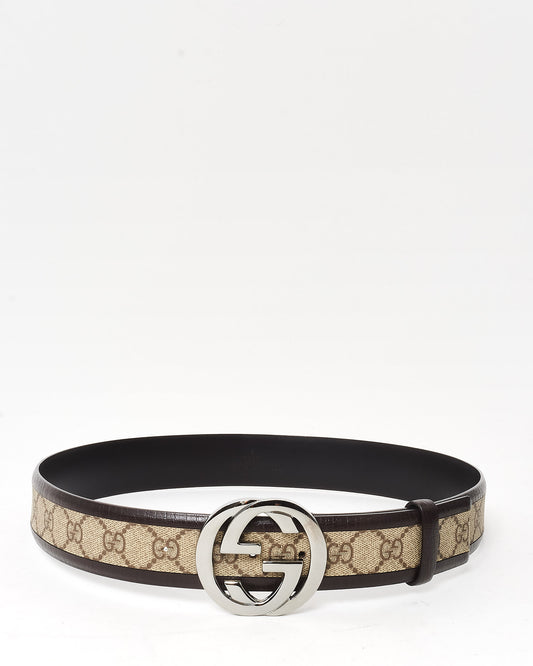 Gucci Brown and Beige GG Monogram Supreme Canvas Interlocking GG Belt GMHW - 90/36