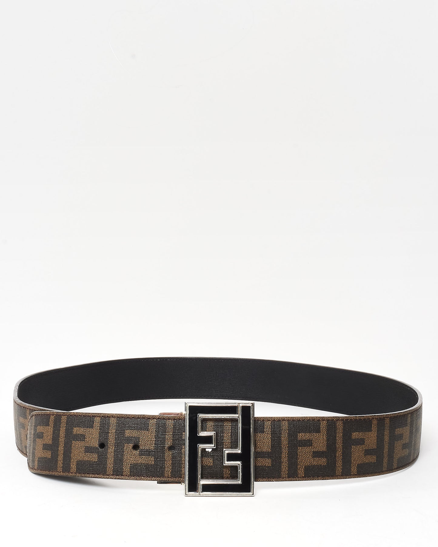 Fendi Brown Tobacco Zucca Coated Canvas Reversible Black Spalmati FF Buckle Belt - 115