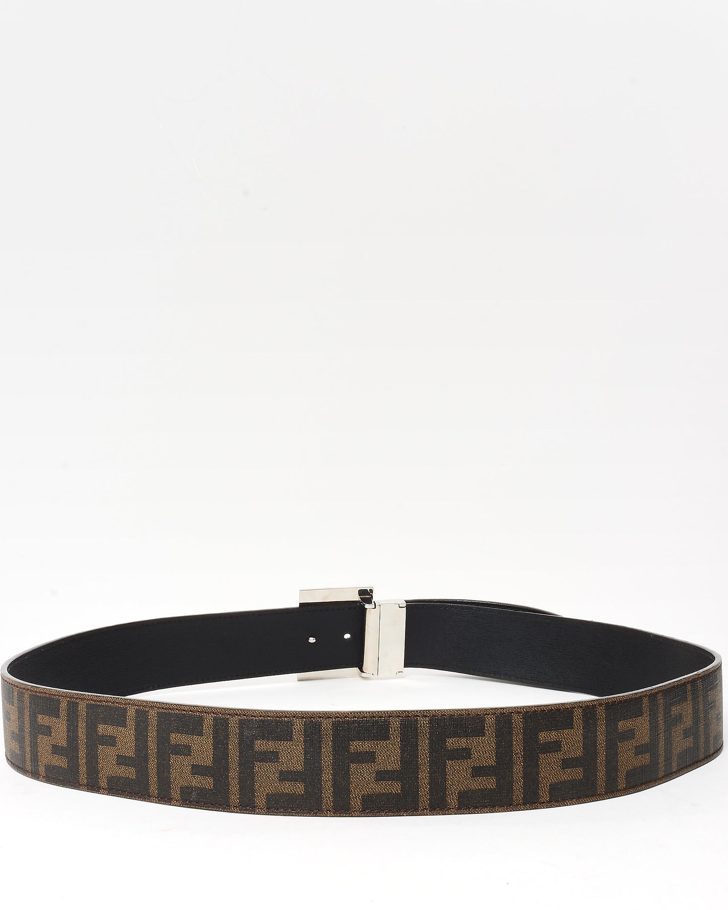 Fendi Brown Tobacco Zucca Coated Canvas Reversible Black Spalmati FF Buckle Belt - 115