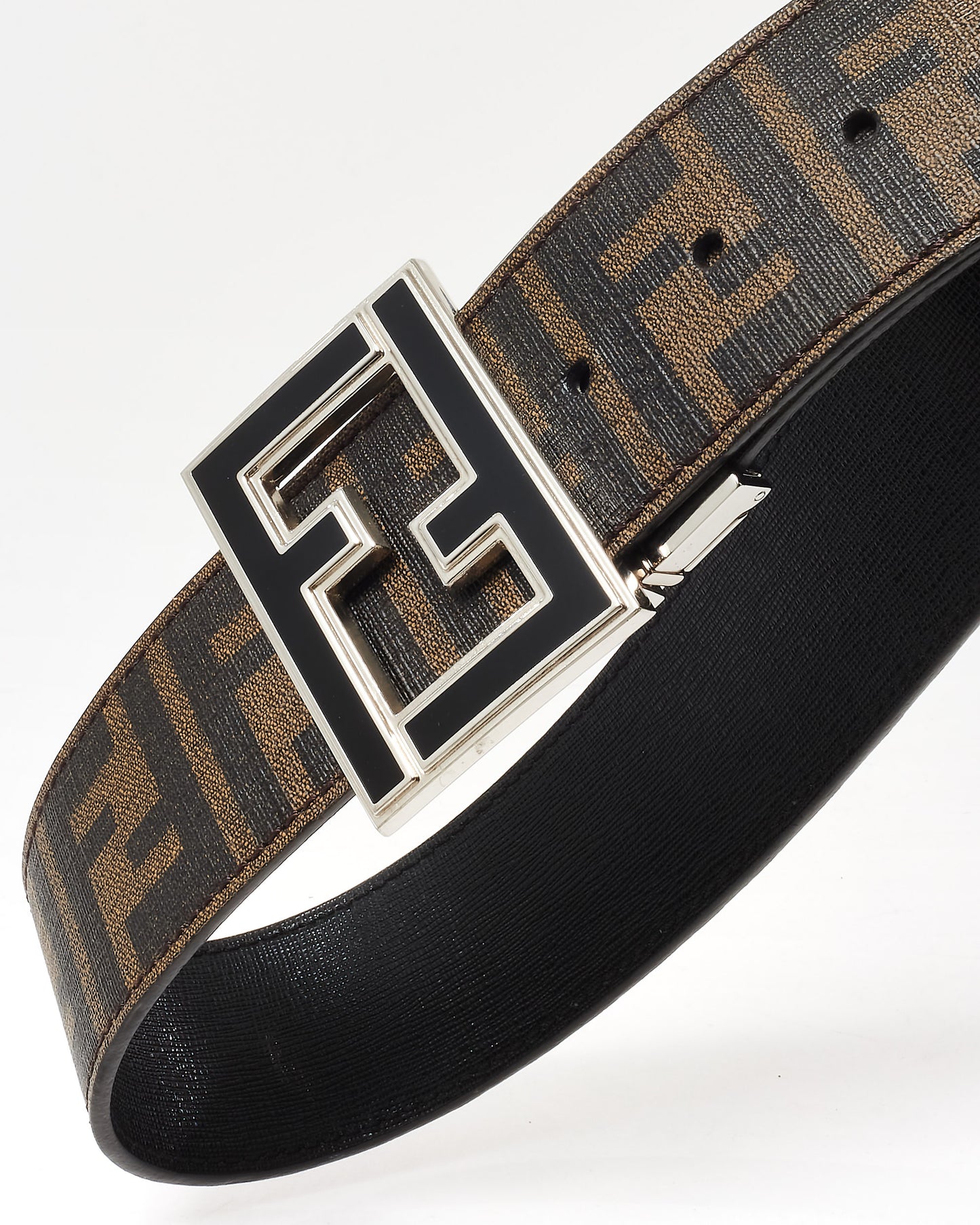 Fendi Brown Tobacco Zucca Coated Canvas Reversible Black Spalmati FF Buckle Belt - 115