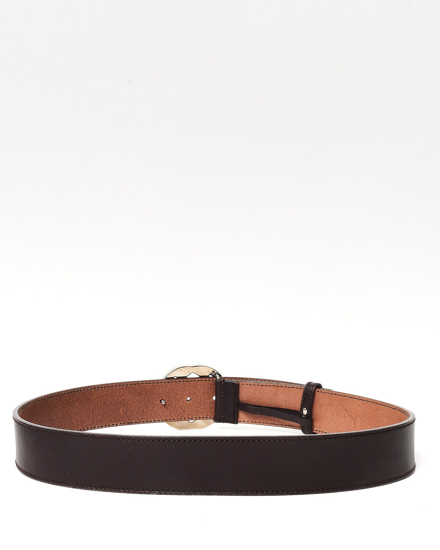 Gucci Brown Leather Silver Interlocking GG Belt - 85/34