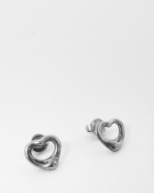 Tiffany 
Co. 925 Silver Elsa Perreti Open Heart Stud Earrings