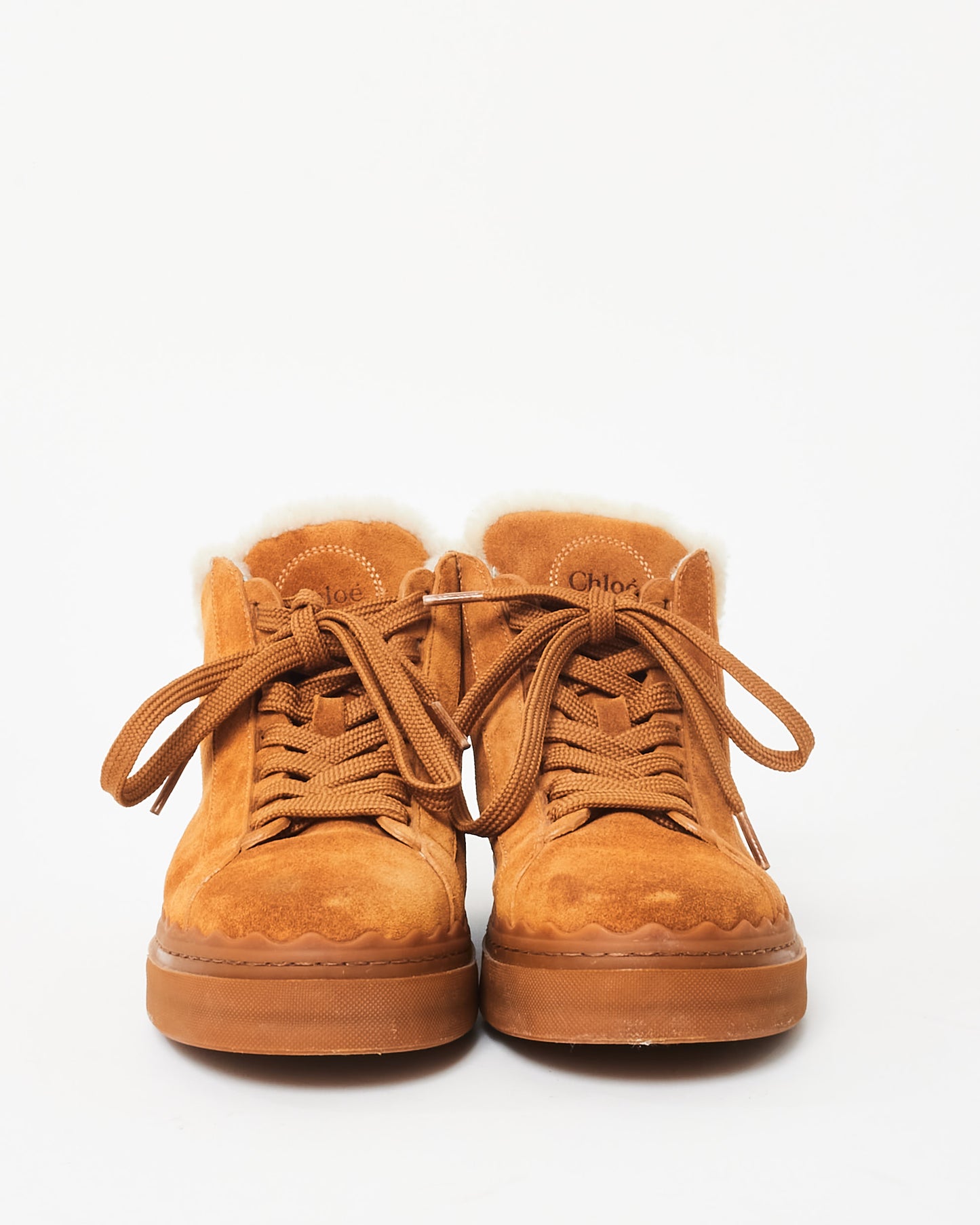 Chloé Tan Suede Lauren Shearling High Top Sneakers - 38