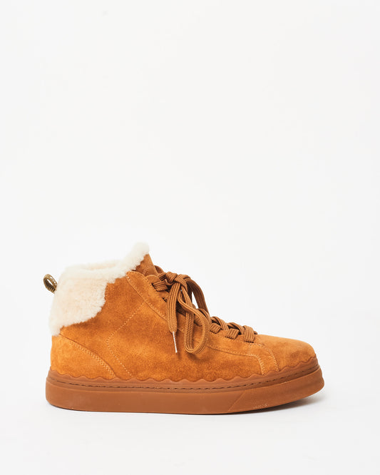 Chloé Tan Suede Lauren Shearling High Top Sneakers - 38