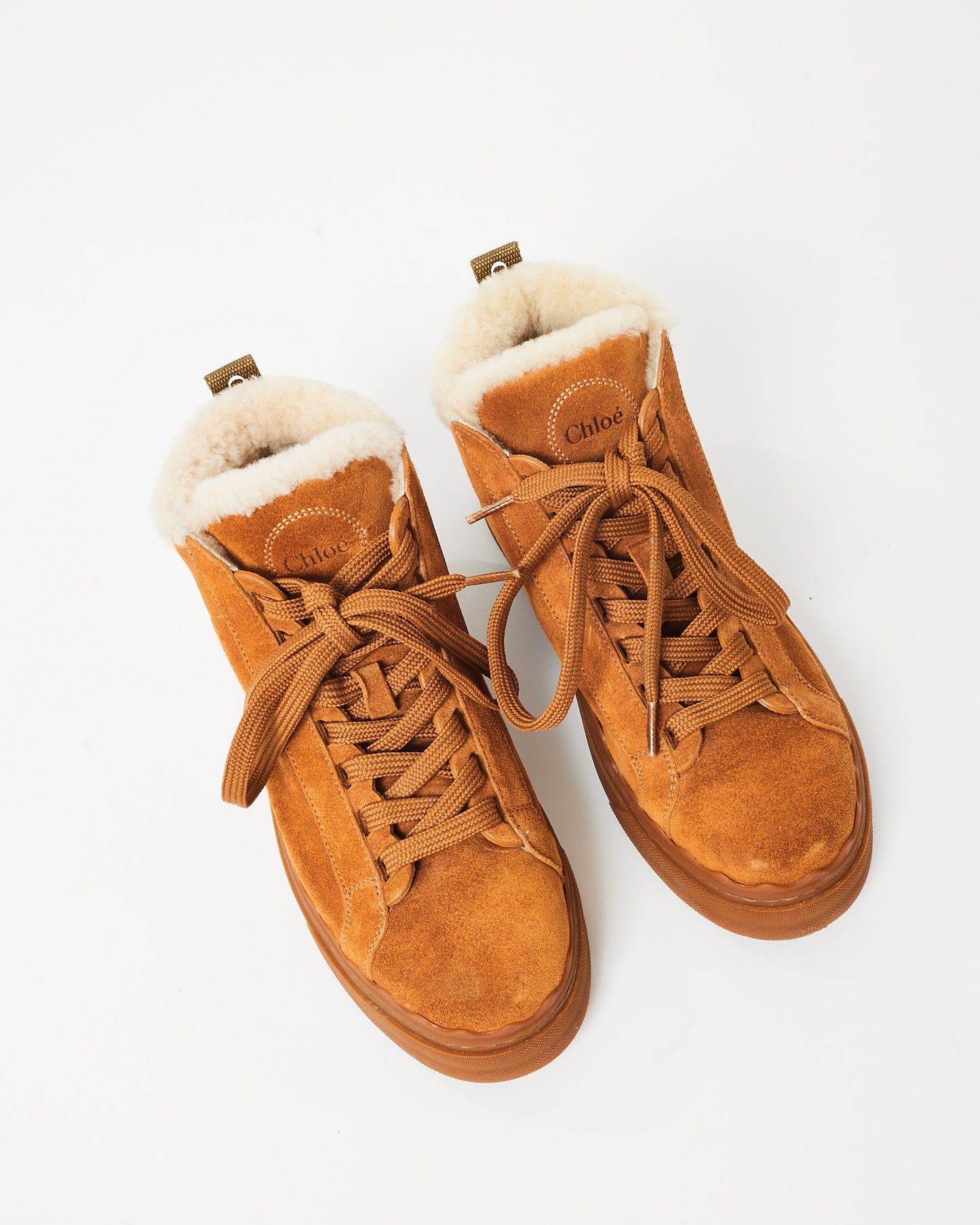 Chloé Tan Suede Lauren Shearling High Top Sneakers - 38