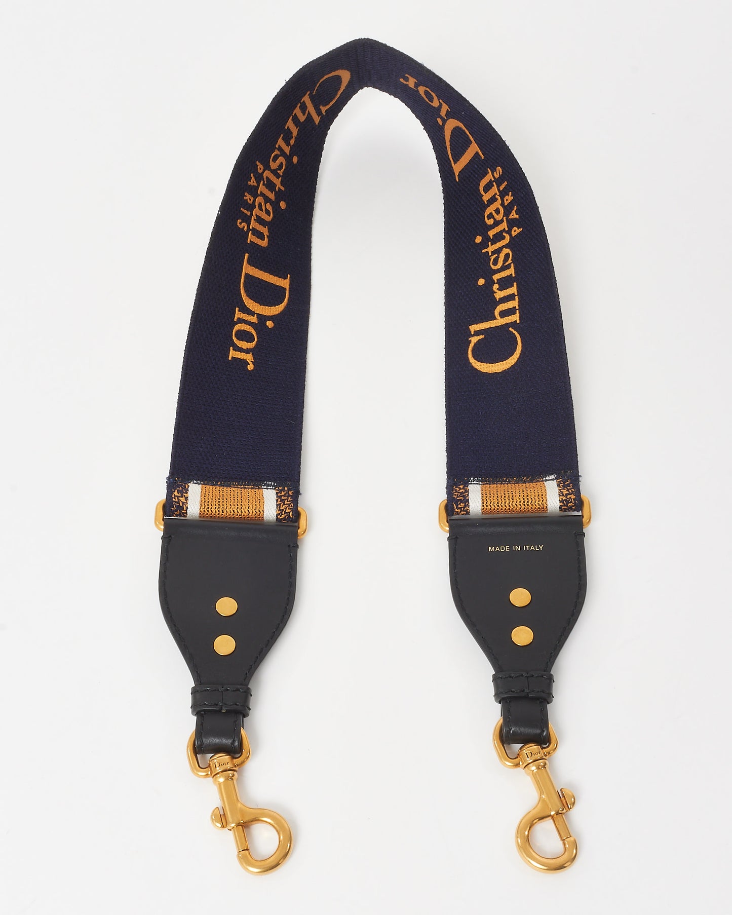 Dior Tan 
Navy Embroidered Canvas Logo Strap