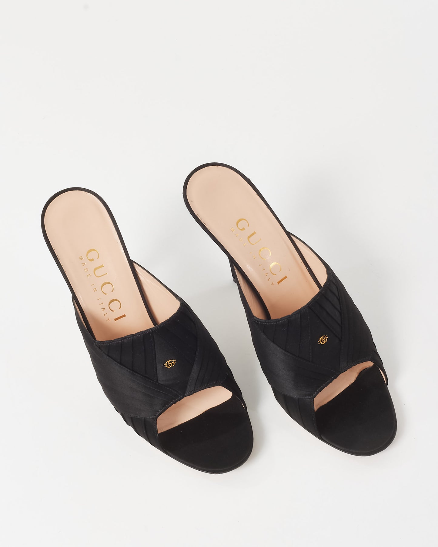 Gucci Black Satin Double G Logo Mule Heels - 41