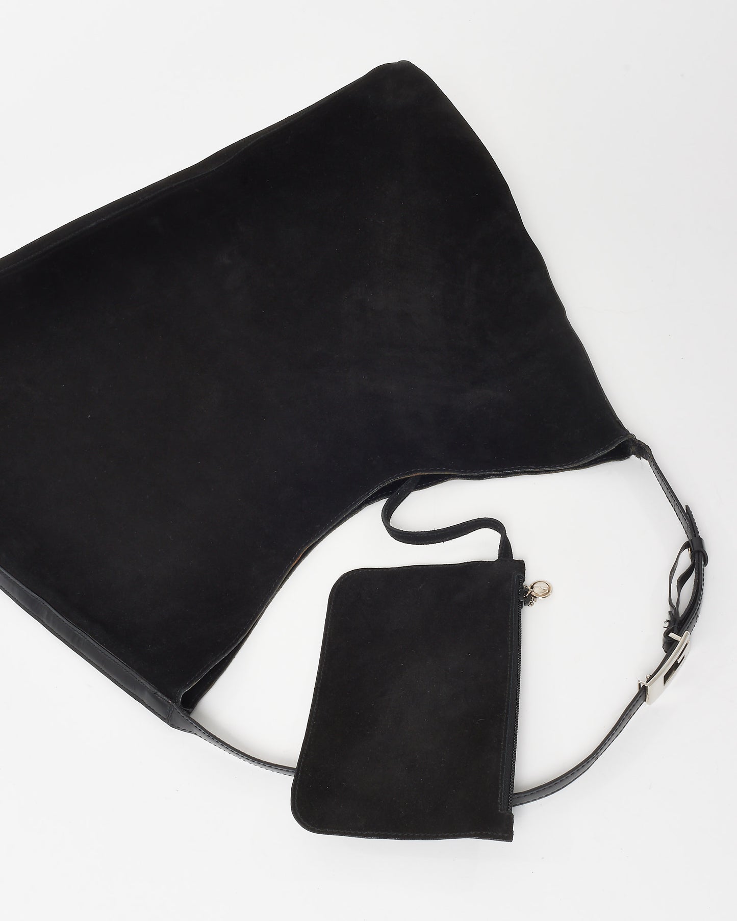 Gucci Vintage Black Suede G Strap Hobo Shoulder Bag