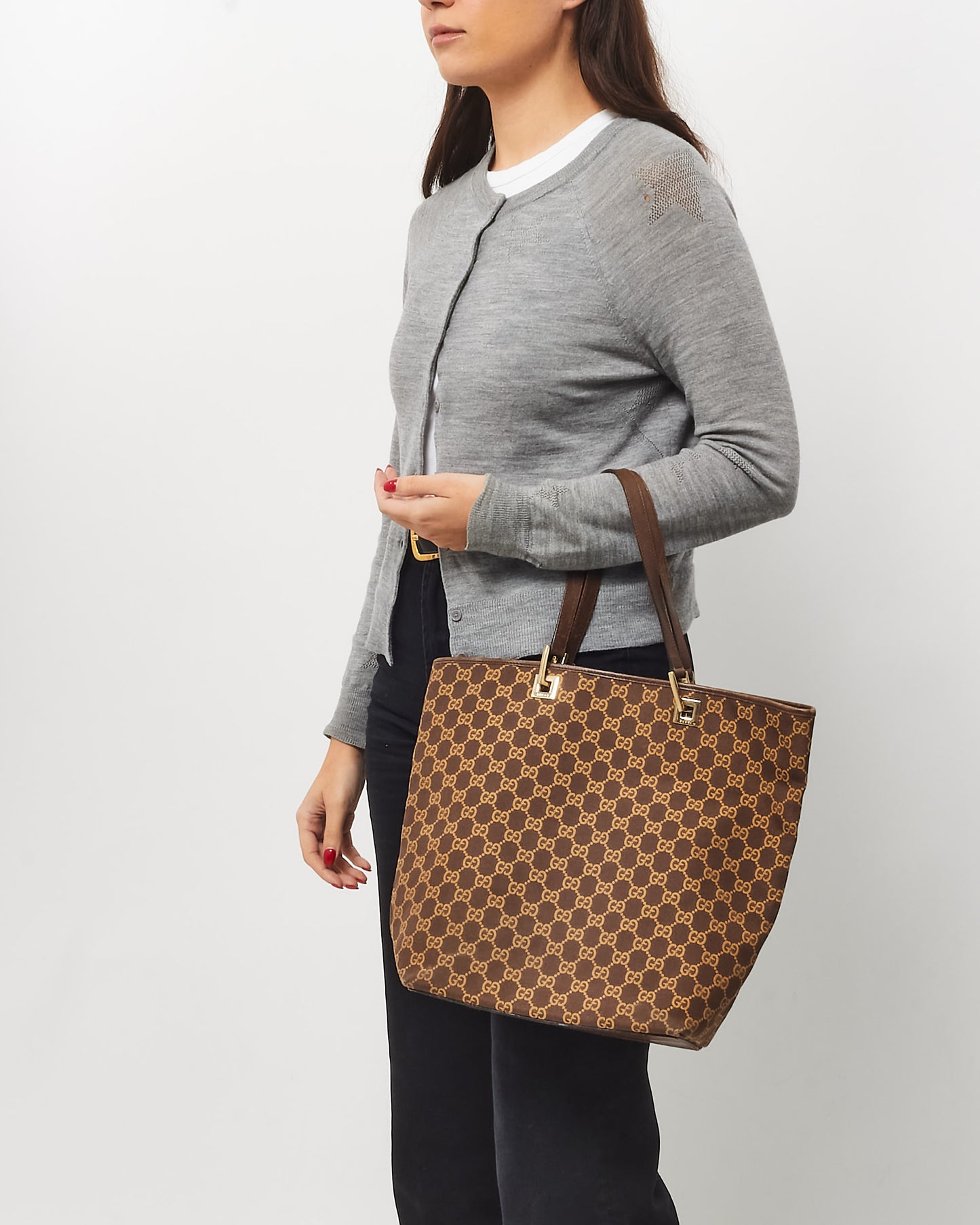 Gucci Brown and Beige Monogram GG Canvas Tote Bag