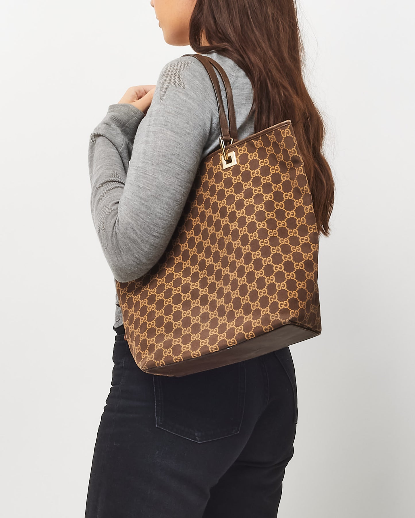 Gucci Brown and Beige Monogram GG Canvas Tote Bag