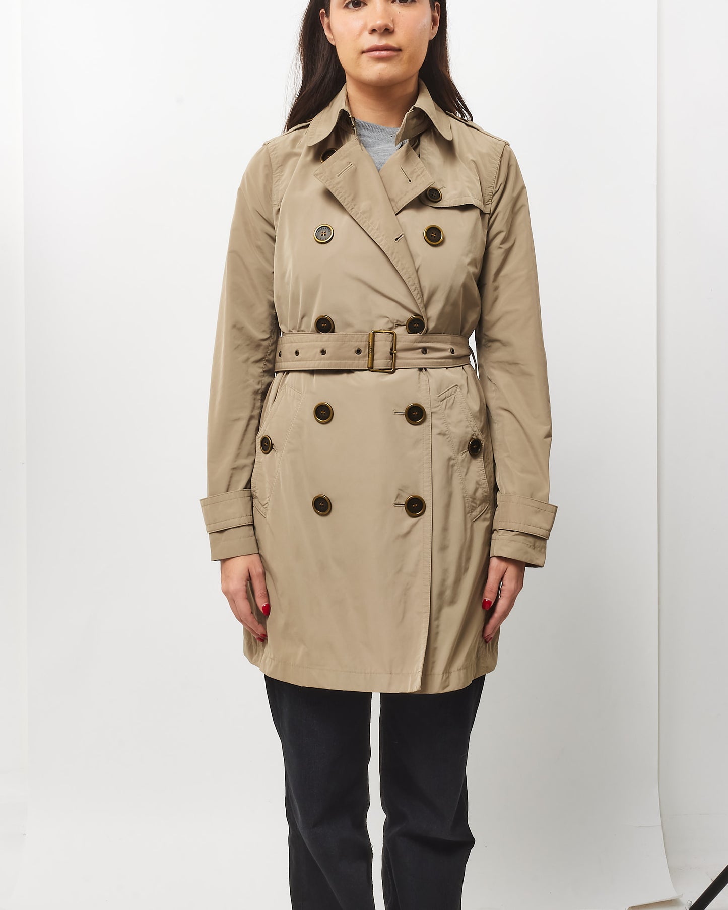 Burberry Beige Nova Check Lined Double Breasted Trench Coat - US 4