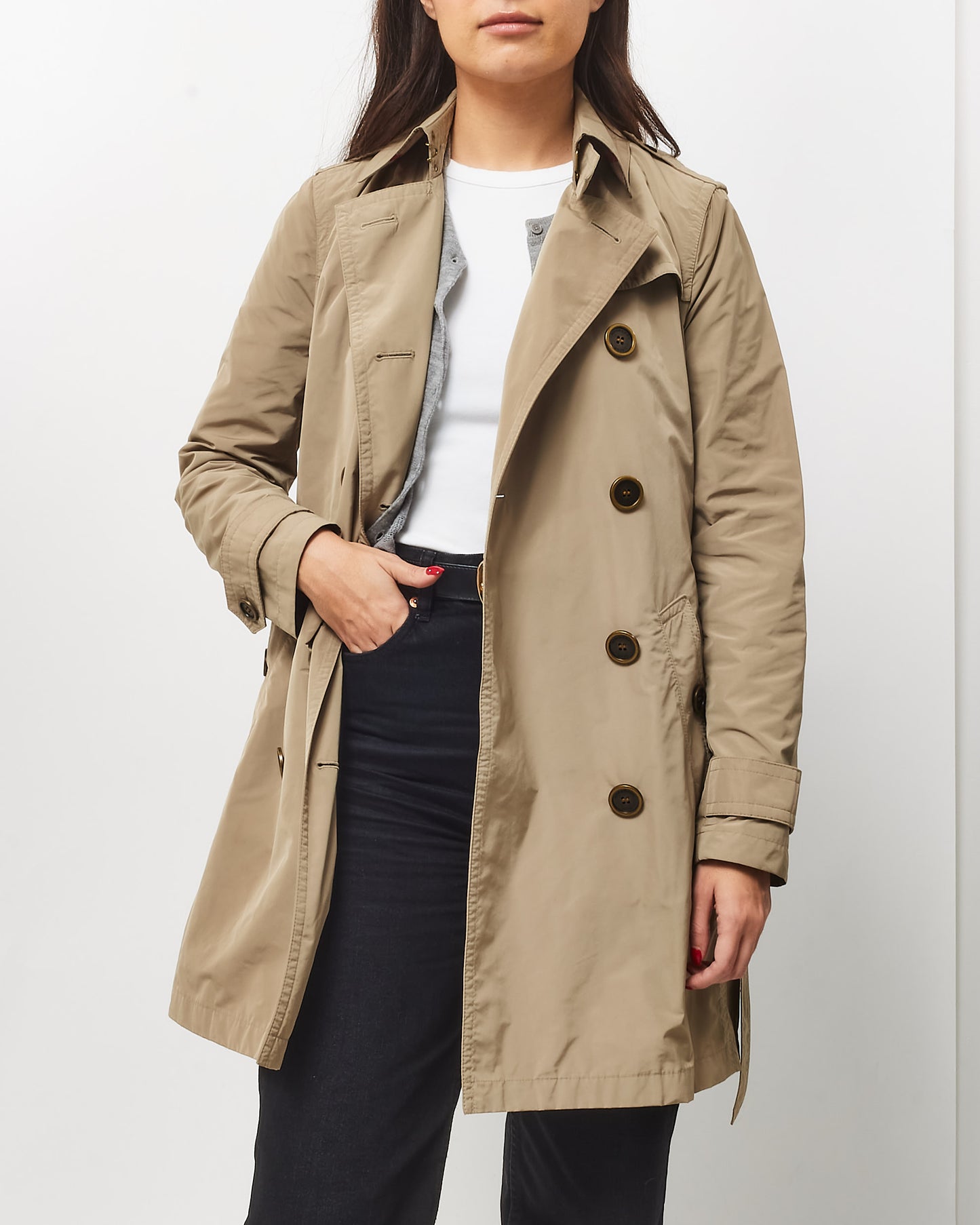 Burberry Beige Nova Check Lined Double Breasted Trench Coat - US 4