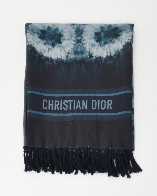 Dior Navy 
Tie Dye Kaleidiorscopic Fringe Canvas Blend Towel