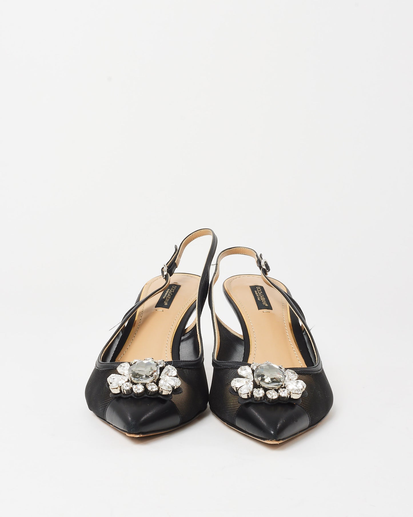 Dolce 
Gabbana Black Felix Mesh Crystal Slingback Pumps - 38