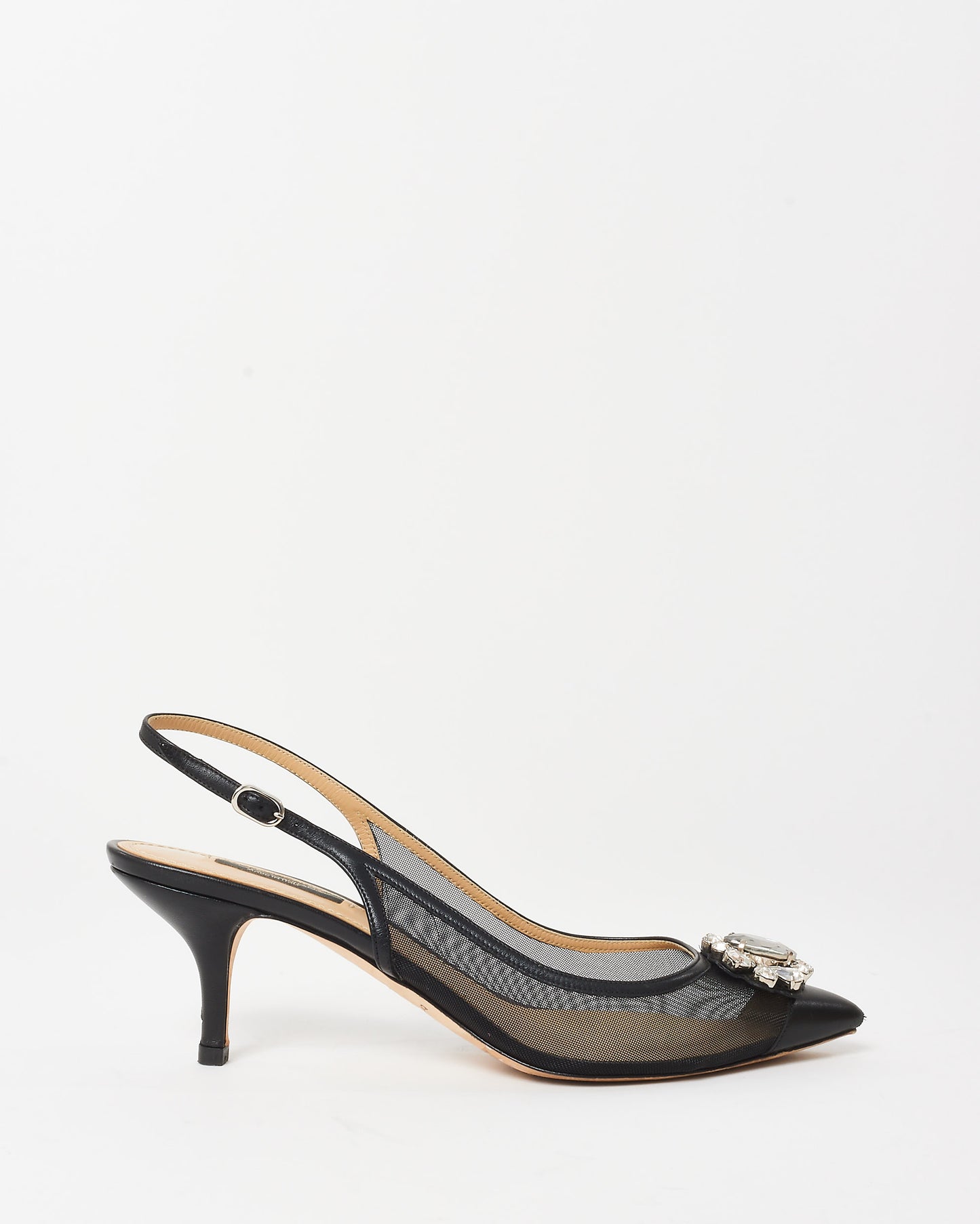 Dolce 
Gabbana Black Felix Mesh Crystal Slingback Pumps - 38