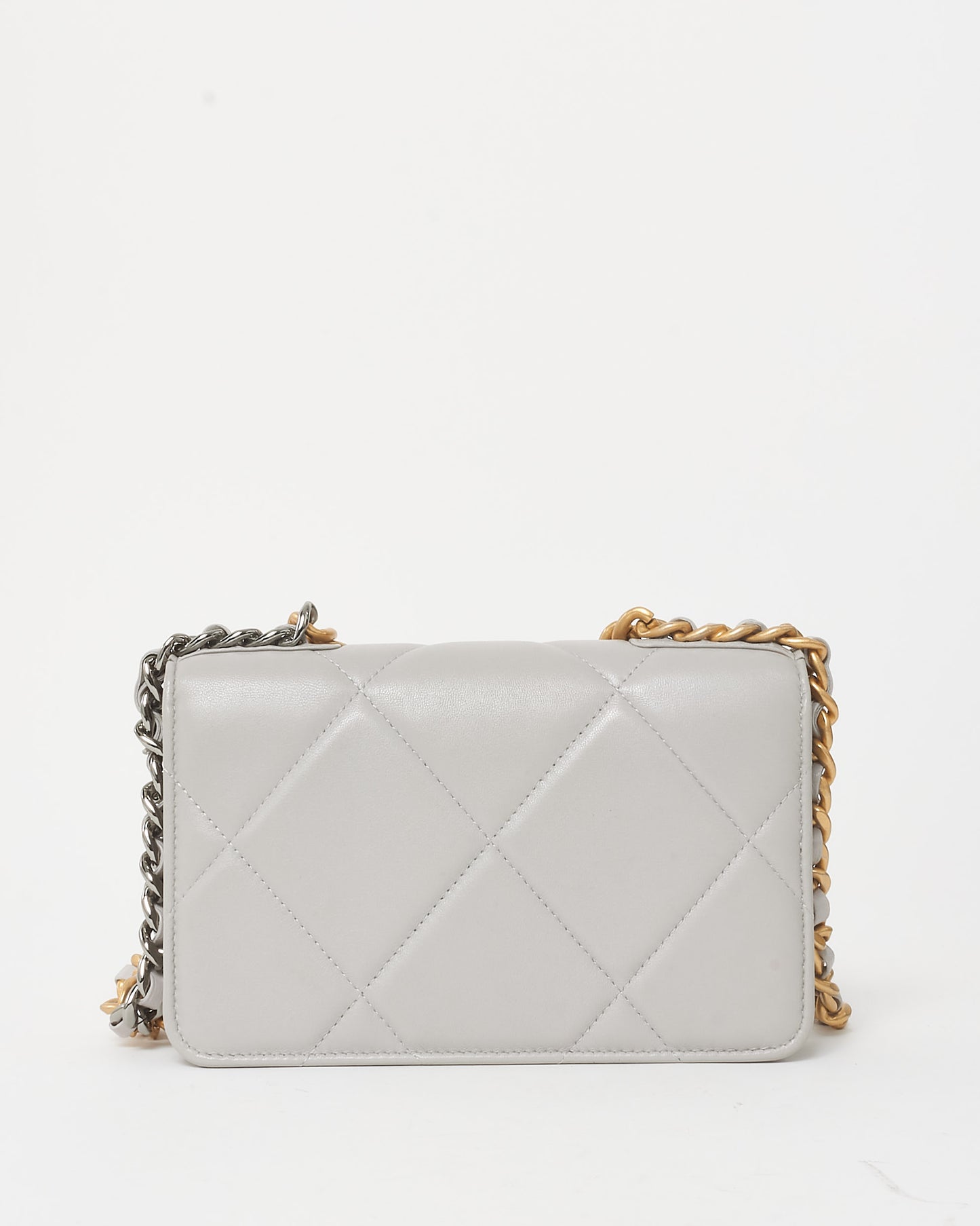 Chanel Grey Quilted Lambskin Leather 19 Wallet on Chain WOC