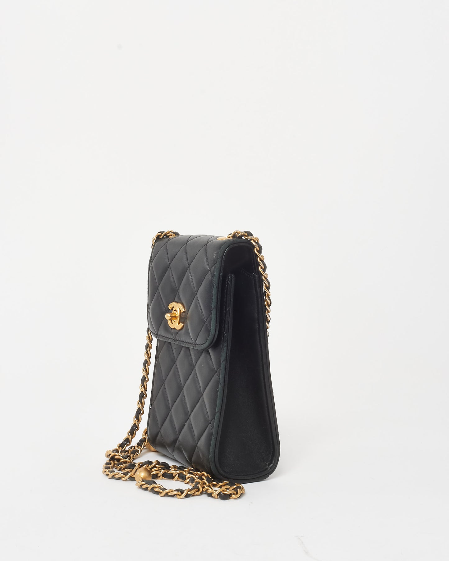 Chanel Black Lambskin Leather Pearl Crush Chain Phone Holder GHW