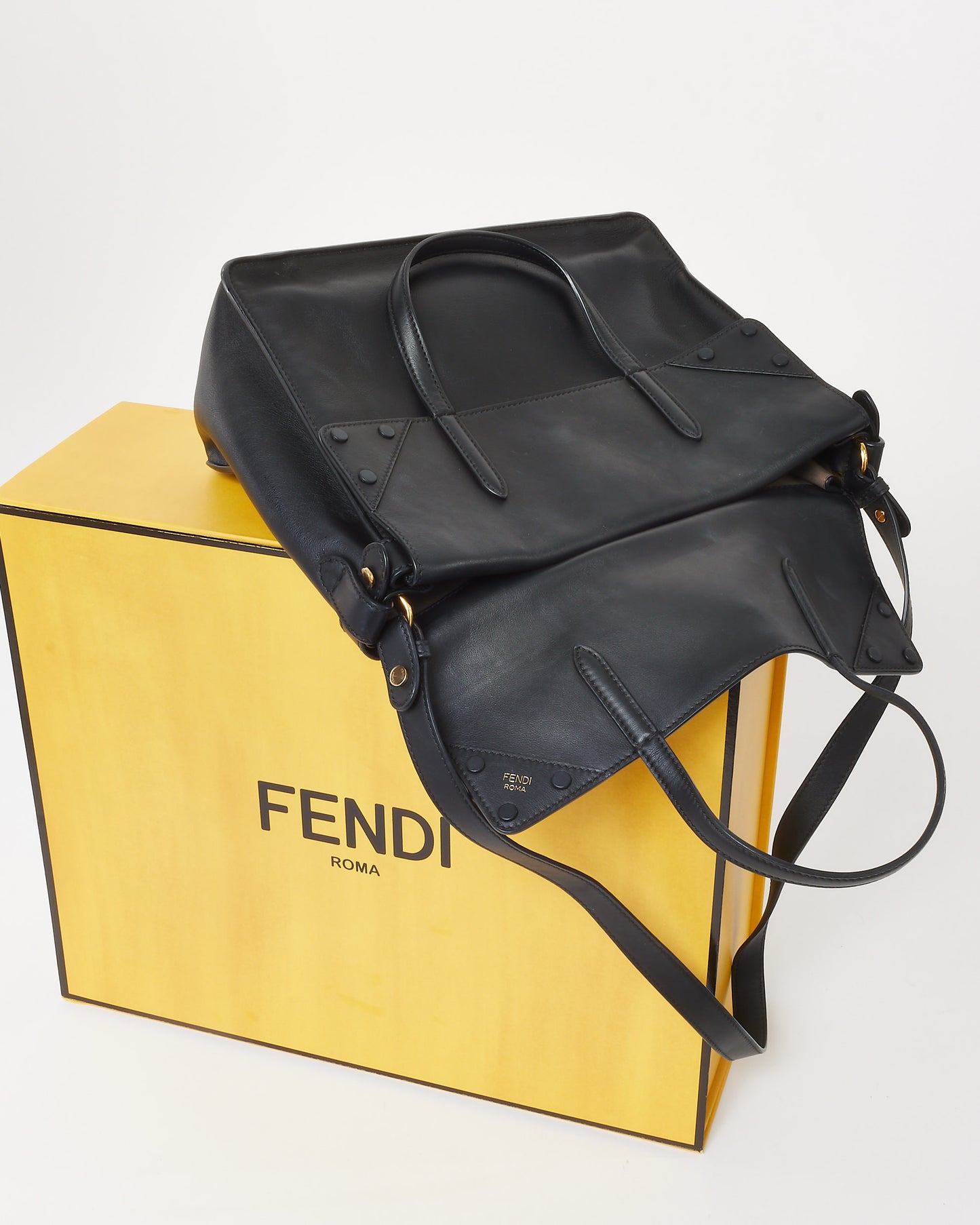 Fendi Black Vitello Grace Matte Leather Large Flip Tote