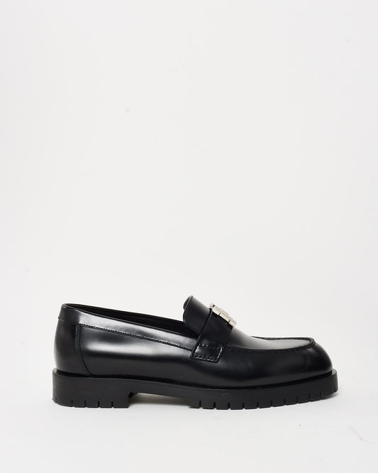 Hermès Black Leather Faubourg Silver H Logo Loafers - 36