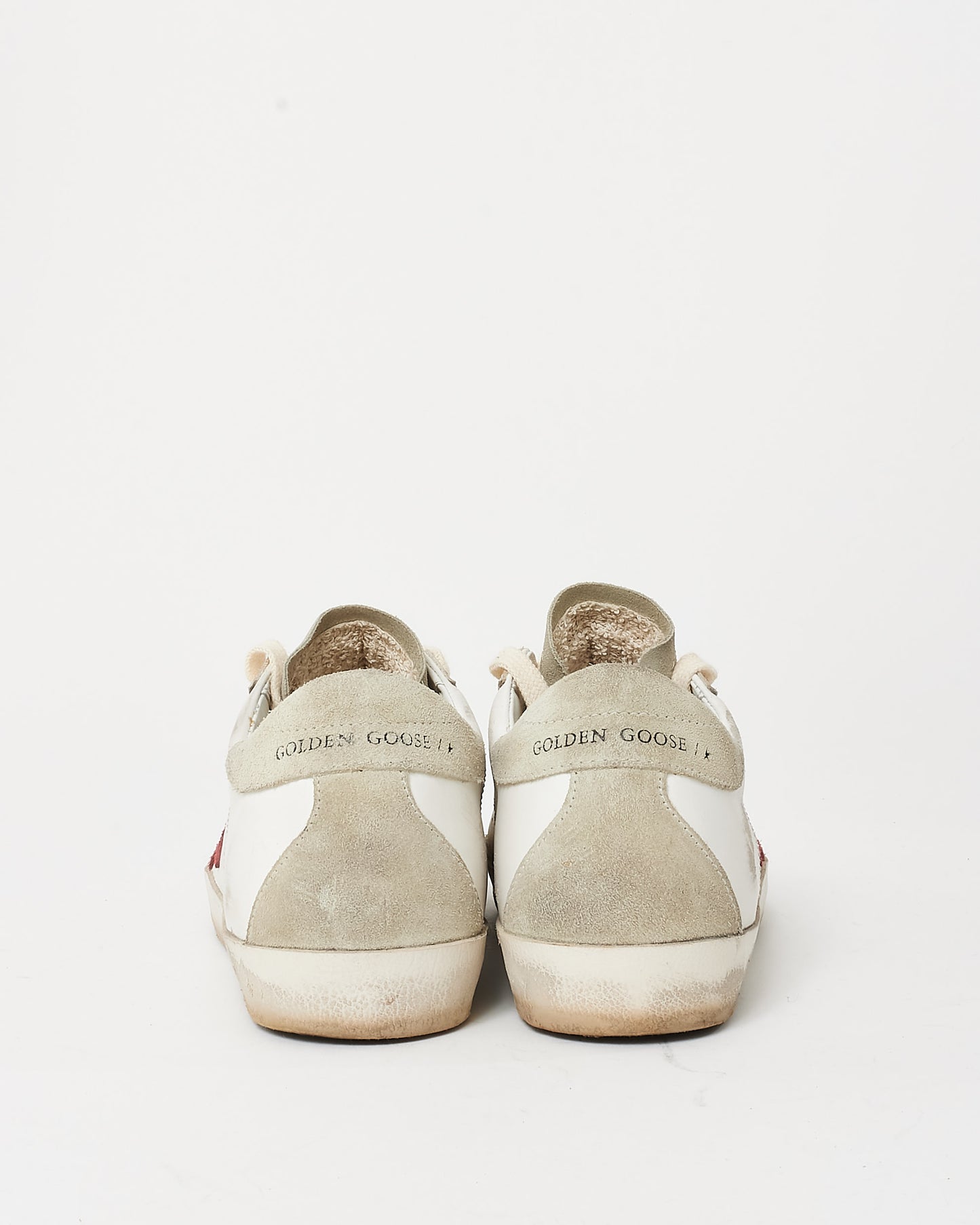 Golden Goose White Leather, Grey Suede 
Red Superstar Sneakers - 36