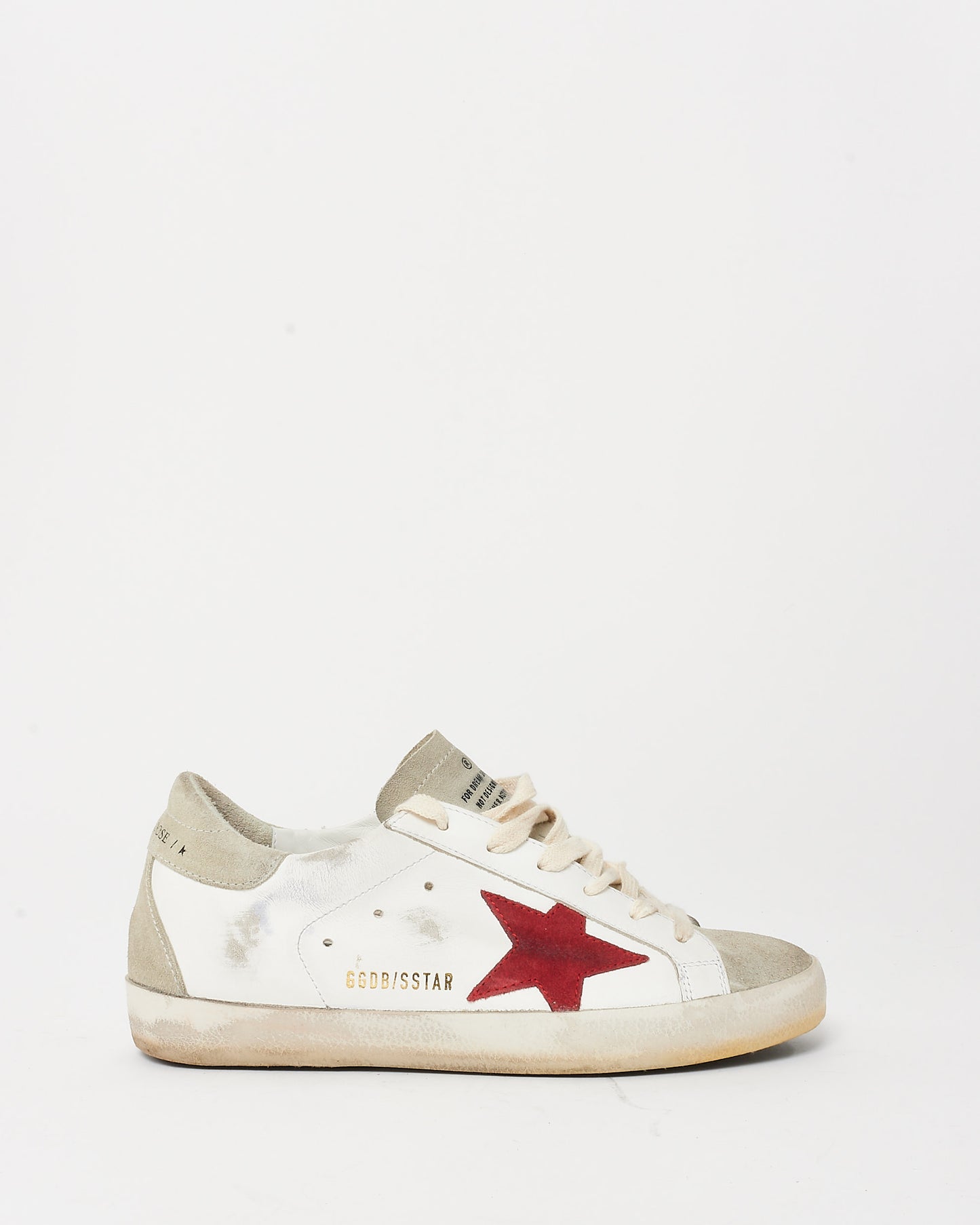 Golden Goose White Leather, Grey Suede 
Red Superstar Sneakers - 36