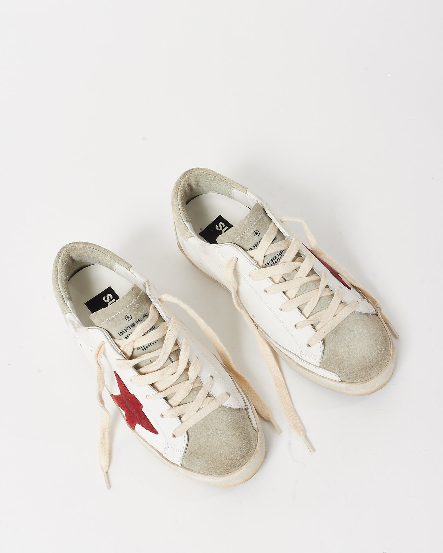 Golden Goose White Leather, Grey Suede 
Red Superstar Sneakers - 36