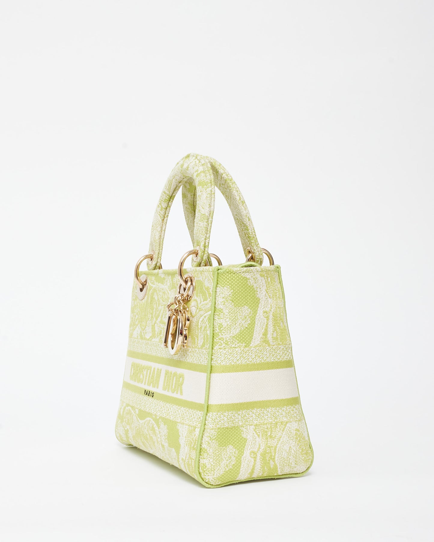 Dior Lime Green Toile De Jouy Embroidered Canvas Medium Lady D-Lite Bag