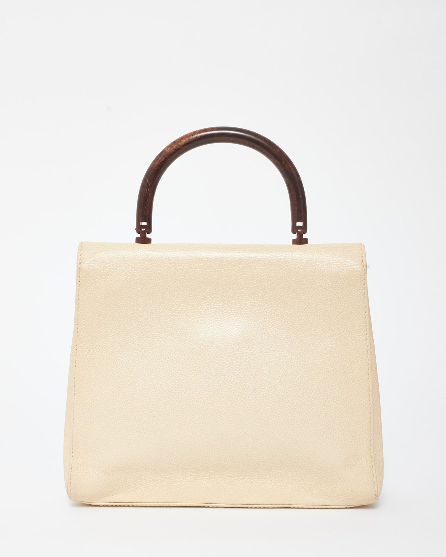 Chanel Vintage Cream Caviar Leather 
Wood Kelly Bag